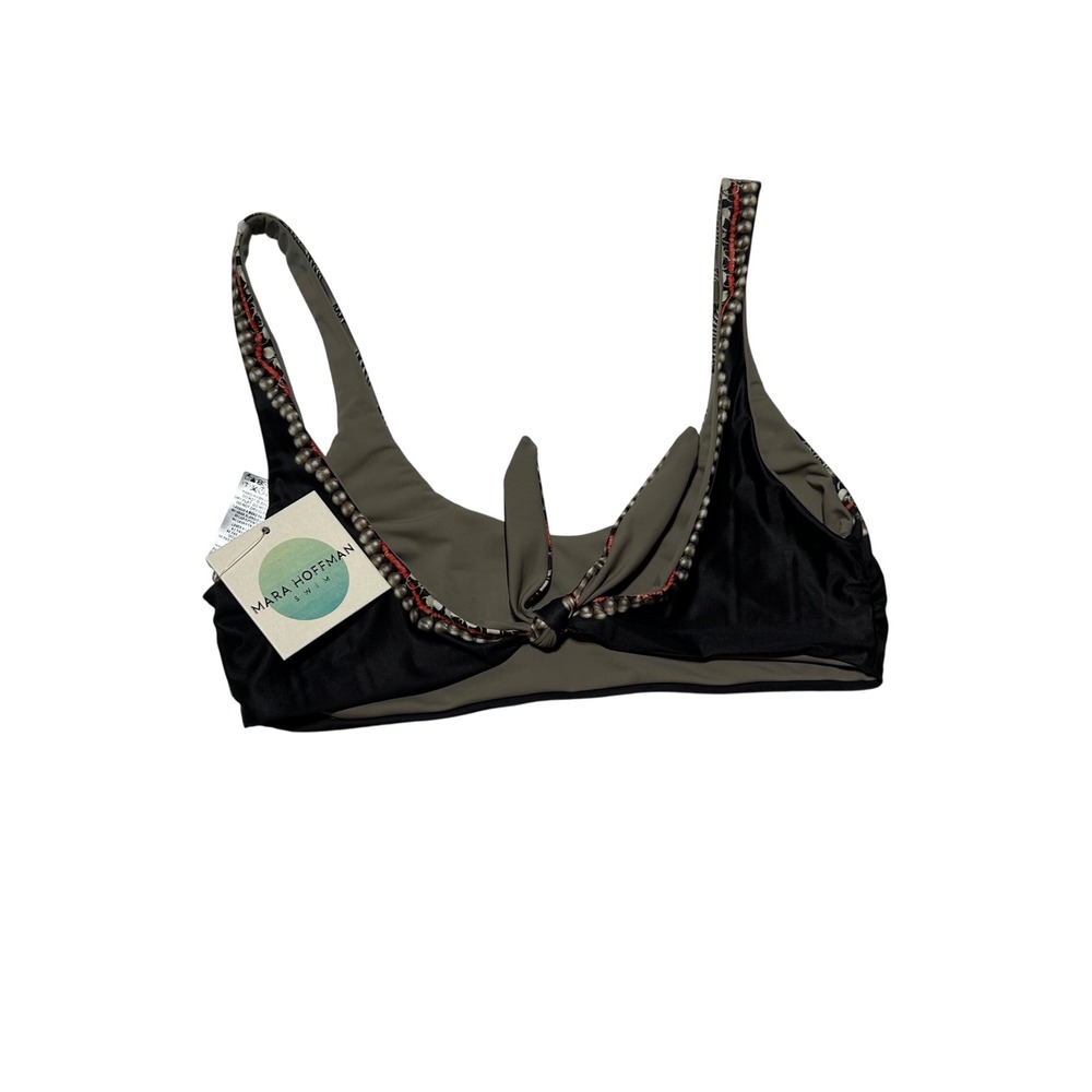 Mara Hoffman Swim Black Graphic Beaded Print Bikini Top Large SPF 50+ NWT